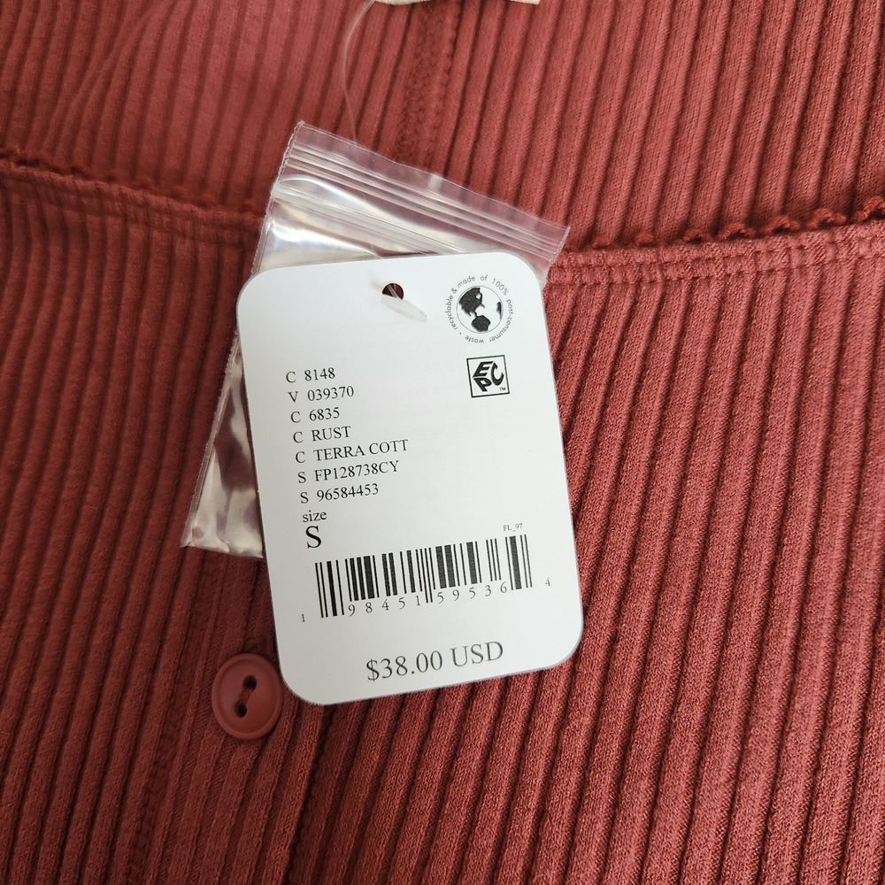 New Free People Intimately Ribbed Button-Front TopRust Terra Cotta S Small - Picture 7 of 9